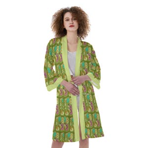 Bohemian Kimono Robe Womens Floral Dressing Gown Lightweight Lounge Wear Summer Beach Cover Up Gift for Her