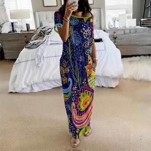 Boho Floral Maxi Dress Vacation Beach Flowy Plus Size Summer Kaftan Lounge Wear Lightweight Comfortable Resort Wear Women&#39;s Casual Sundress