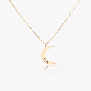 Custom Moon Necklace Gift for Her Personalized Crescent Charm Jewelry Gold Name Pendant Minimalist Celestial Necklace