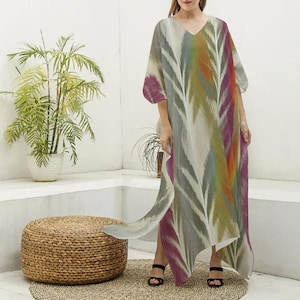 Bohemian Kaftan Dress Resort Wear Luxury Vacation Caftan Beach Cover Up Flowy Maxi Dress Loose Fit Sundress