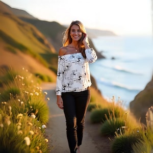 Geometric Sweatshirt Off Shoulder Lounge Pullover Comfy Sweater Modern Abstract Y2K Top Oversized Cozy Women’s Jumper