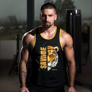 Savage Tiger Gym Tank for Men Muscle Tee Bodybuilding Shirt Fitness Tshirt Mens Tank Top Weightlifting Apparel Trendy Gym Vest