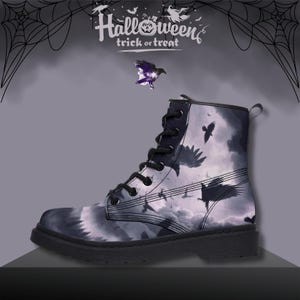 Crow Forest Boots Raven Gothic Skull Combat Shoes for Women Creepy Cute Footwear Dark Gift Idea Witchcore Western Halloween Style