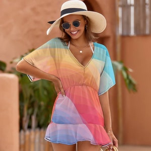 Tropical Print Beach Cover Up Kimono for Women Lightweight Flowy Layer Poolside Outfit Cruise Vacation Style