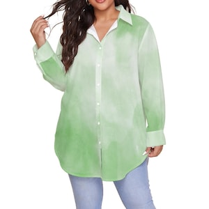 Button Down Shirt Women Plus Size Tops Lightweight Spring Blouse Green Button Front Shirt Soft Casual Workwear Flowy Button Blouse
