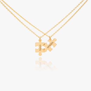 Personalized Puzzle Piece Necklace Set Custom Engraved Name Charm Gift for Couple Best Friend Romantic Matching Jewelry