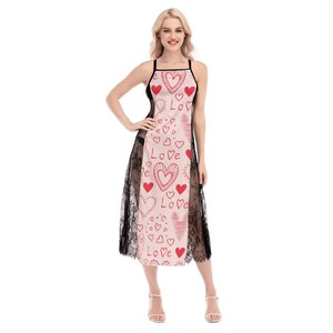 Valentines Lingerie Sheer Lace Slip Dress Romantic Nightgown for Wife Date Night Attire Honeymoon Sleepwear Gift