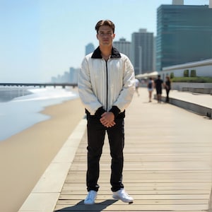 Cool Men&#39;s Spring Jacket Minimalist Fall Bomber Streetwear Zip Coat Unique Lightweight Outerwear for Guys Gift