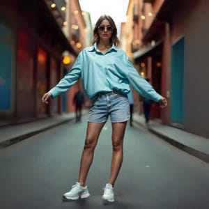 Plus Size Button Down Shirt Women Aqua Blue Office Blouse Long Sleeve Summer Top Casual Workwear Oversized Shirt