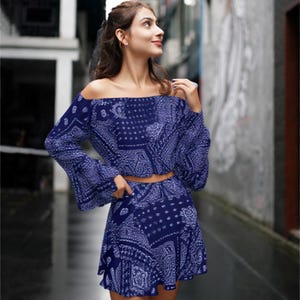 Two piece set women paisley crop top set summer co ord look midi skirt outfit beach outfits boho party wear