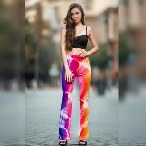 Boho Flare Pants for Women Hippie Festival Outfit Y2K Wide Leg Trousers Retro Printed Bell Bottoms High Waist Colorful Rave Clothing