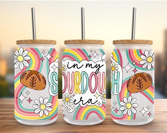 16oz Frosted Glass Can Tumbler with Bamboo Lid and Straw: Sourdough Era