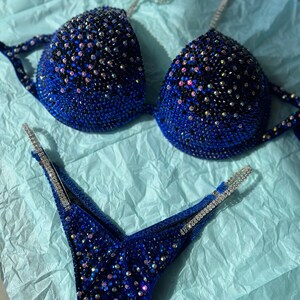 Custom velvet rhinestones posing wellness athlete bikini suit Figure bikini suit