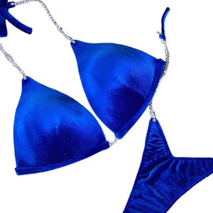 Blue velvet triangle cup bra custom competition athlete figure bikini suit posing wellness stage fitness bikini basic fitness model suit