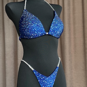 Handmade rhinestone competition bikini, deep blue, perfect for NPC/IFBB stage