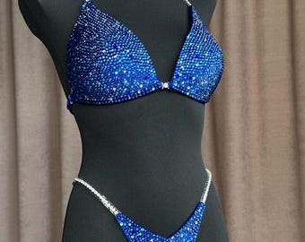 Handmade rhinestone competition bikini, deep blue, perfect for NPC/IFBB stage