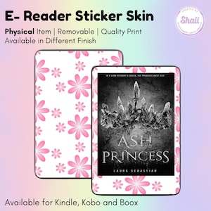 Pink flowers in white E-reader Skin Sticker | Kindle Skin, Kobo Skin, Boox Skin | Created by Shaii