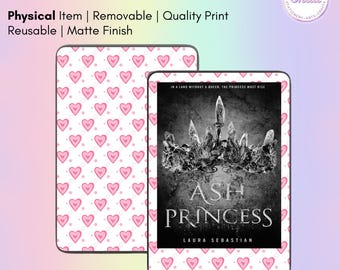 Pegatina para lector electrónico con corazones rosas sobre fondo blanco / Funda para Kindle, Kobo, Xteink, Boox / Creada por Shaii