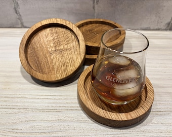Round coasters, handmade oak glass coasters, round wooden coasters