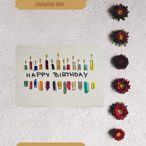 Cartão de aniversário em aquarela feito à mão – Cartão exclusivo de 10 x 15 cm com linhas delicadas – Arte delicada em aquarela para aniversários