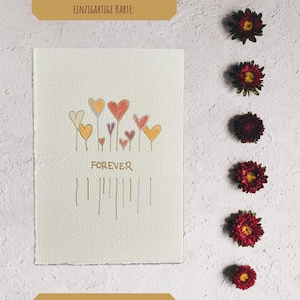 Tarjeta de boda pintada a mano «para siempre» – Dibujo de una línea y acuarela – Tarjeta de felicitación de 10 x 15 cm con líneas delicadas