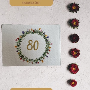 Handgemachte Aquarell Geburtstagskarte zum 80. Geburtstag –Einzigartige Karte 10x15cm mit zarten Linien – Zarte Aquarellkunst zum Geburtstag