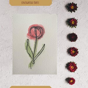 Handgeschilderde aquarelkaart met tulp – One Line Drawing & Watercolor – Wenskaart van 10 x 15 cm met delicate lijnen