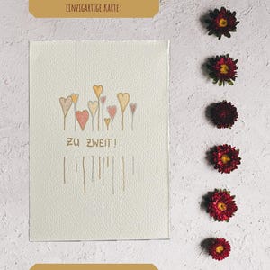 Cartão de casamento pintado à mão “Para dois” – Desenho de uma linha e aquarela – cartão de felicitações de 10 x 15 cm com linhas delicadas