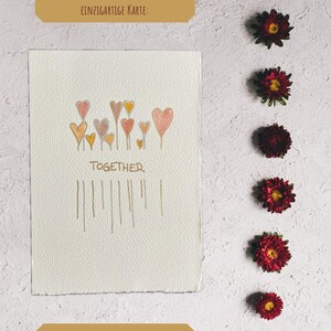 Tarjeta de boda pintada a mano «Juntos» – Dibujo de una línea y acuarela – Tarjeta de felicitación de 10 x 15 cm con líneas delicadas