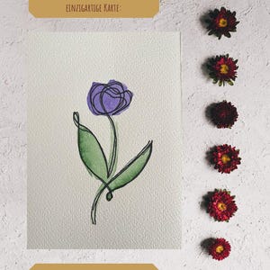 Handgemalte Aquarellkarte mit Tulpe – One Line Drawing & Aquarell – 10x15 cm Grußkarte mit zarten Linien