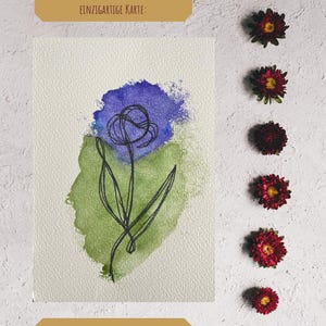 Handgeschilderde aquarelkaart met tulp – One Line Drawing & Watercolor – Wenskaart van 10 x 15 cm met delicate lijnen