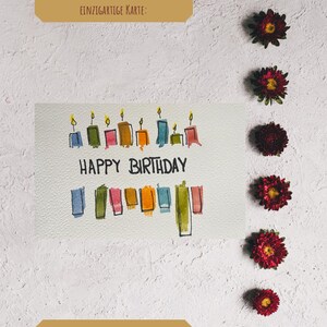 Cartão de aniversário em aquarela feito à mão – Cartão exclusivo de 10 x 15 cm com linhas delicadas – Arte delicada em aquarela para aniversários