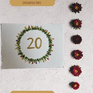Handgemachte Aquarell Geburtstagskarte zum 20. Geburtstag –Einzigartige Karte 10x15cm mit zarten Linien – Zarte Aquarellkunst zum Geburtstag
