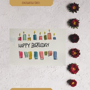 Cartão de aniversário em aquarela feito à mão – Cartão exclusivo de 10 x 15 cm com linhas delicadas – Arte delicada em aquarela para aniversários
