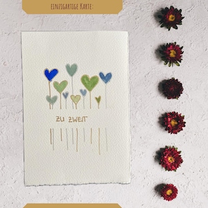 Tarjeta de boda pintada a mano “Para dos” – Dibujo de una línea y acuarela – Tarjeta de felicitación de 10 x 15 cm con líneas delicadas