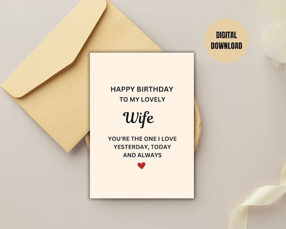 Happy Birthday To My lovely wife -Birthday Card For Wife - Birthday Gift For Her - Romantic Birthday Card-Printable birthday card