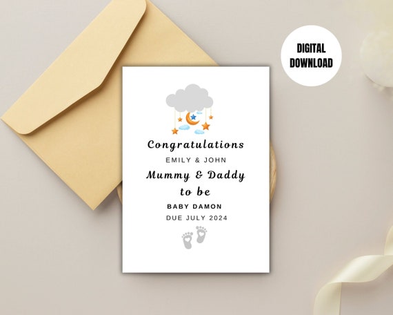 Pregnancy Congratulations Card - Cute Baby shower Card For Friend - Mummy & Daddy To Be Card - New Parents To Be - Printable Card