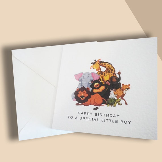 Personalised Birthday Card For Boy - Happy Birthday To A Very Special Little Boy - Animal Birthday Card - Cute Animal Birthday card