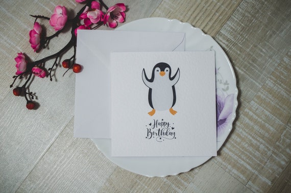 Penguin Birthday Card For Husband -Simple Birthday Card- For Father- For Mother- Sister Birthday Card- Birthday Gift For Friend- For brother