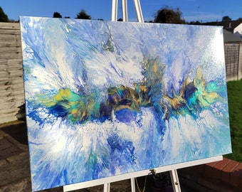 Blaue Acrylmalerei auf Leinwand Fluid Art Abstraktes Kunstwerk 50 x 70 cm Gemälde Wand Kunst Haus Büro Dekor Blaue Malerei Original Kunst Geschenk