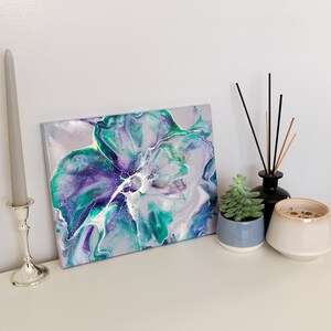 24x30cm Lavender Acrylic Abstract Flower Pour Painting on Canvas Room Decor Modern Art Interior Design Artwork Fluid Art Original Painting