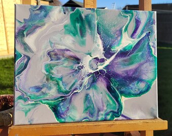 24 x 30 cm Lavanda Acrílico Abstracto Flor Vertida Pintura sobre Lienzo Decoración de Habitación Arte Moderno Diseño de Interiores Obra de Arte Arte Fluido Pintura Original