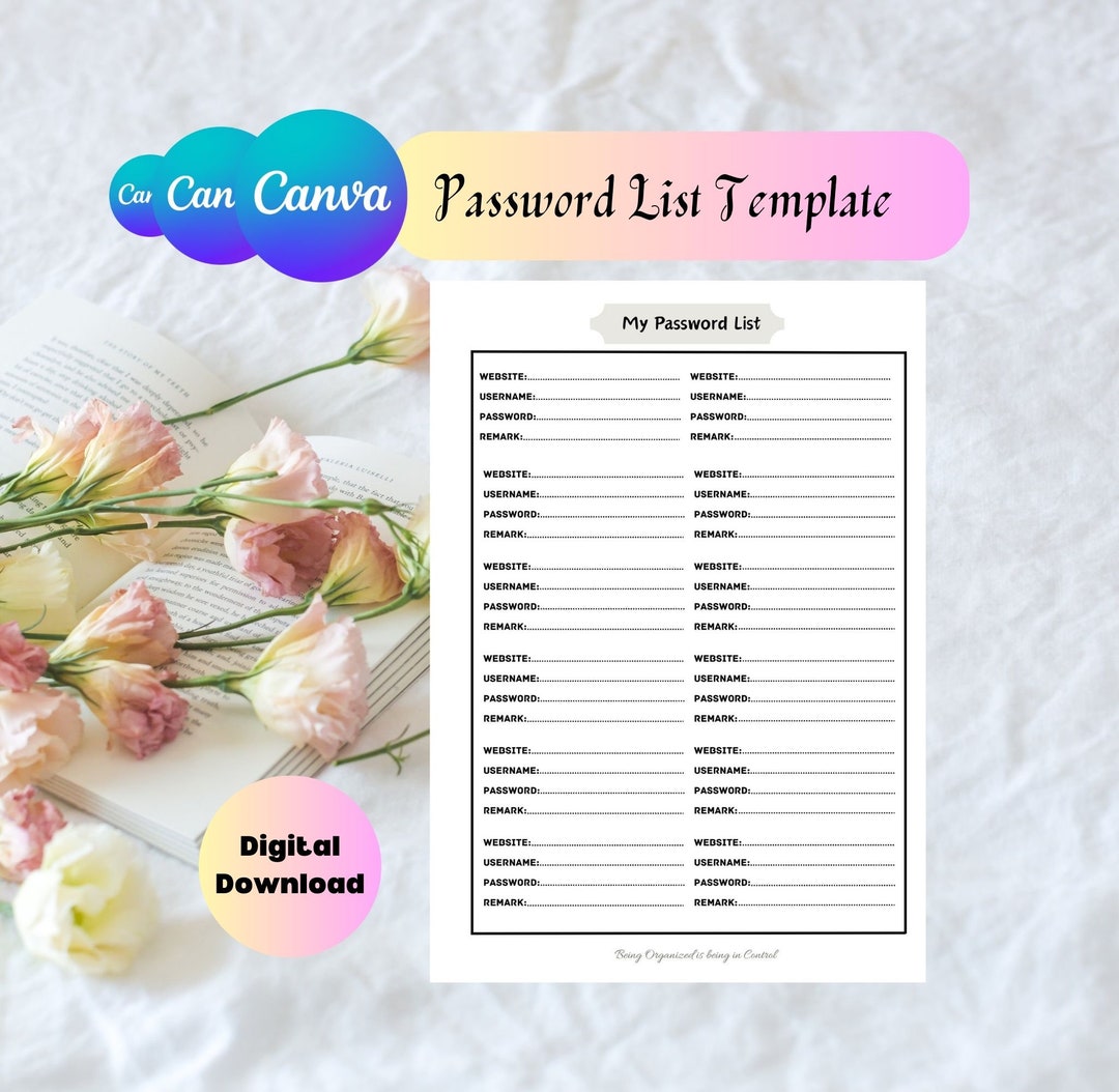 Printable Password List Template/ Digital Password Tracker/ Password ...