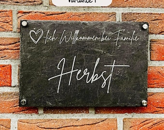 Personalized slate board / front door sign / slate board with family name 20 x 30 cm