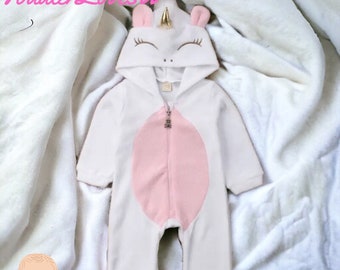 Newborn Baby Girls Unicorn Hooded Romper Unicorn Jumpsuit for Baby Girl Cutw Winter Hooded Unicorn Romper Warm Winter Girls Unicorn Romper