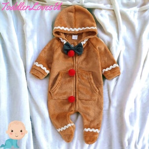 Gingerbread man Romper Newborn Gingerbread man Jumpsuit Warm Hooded Baby Jumpsuit Cosy Baby Romper Baby Gingerbread man Costume Toddler Gift