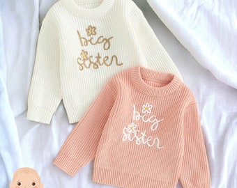 Big Sister Knitted Sweater - Embroidered Big Sister Sweater - Big Sister Clothes - Big Sis Sweatshirt - Big Sister Jumper - Big Sister Gift