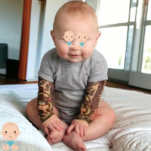Baby Tattoo Bodysuit Unisex Tattoo Bodysuit Tattoo Costume for baby Punk Rock Clothing Newborn Tattoo Sleeve Bodysuit Newborn Jumpsuit Gift Gray
