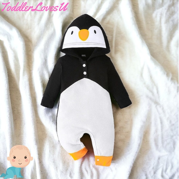 Lindo pingüino bebé romper recién nacido pingüino mono niño pingüino romper lindo invierno bebé romper animal bebé romper pingüino bebé traje