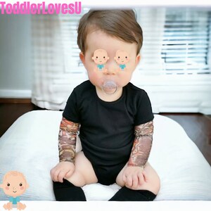 Baby Tattoo Bodysuit Unisex Tattoo Bodysuit Tattoo Costume for baby Punk Rock Clothing Newborn Tattoo Sleeve Bodysuit Newborn Jumpsuit Gift ブラック